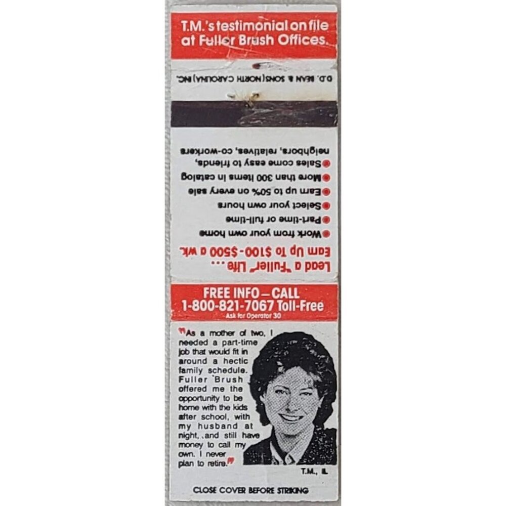 Vintage Matchbook Cover Fuller Brush Sales Job Ad